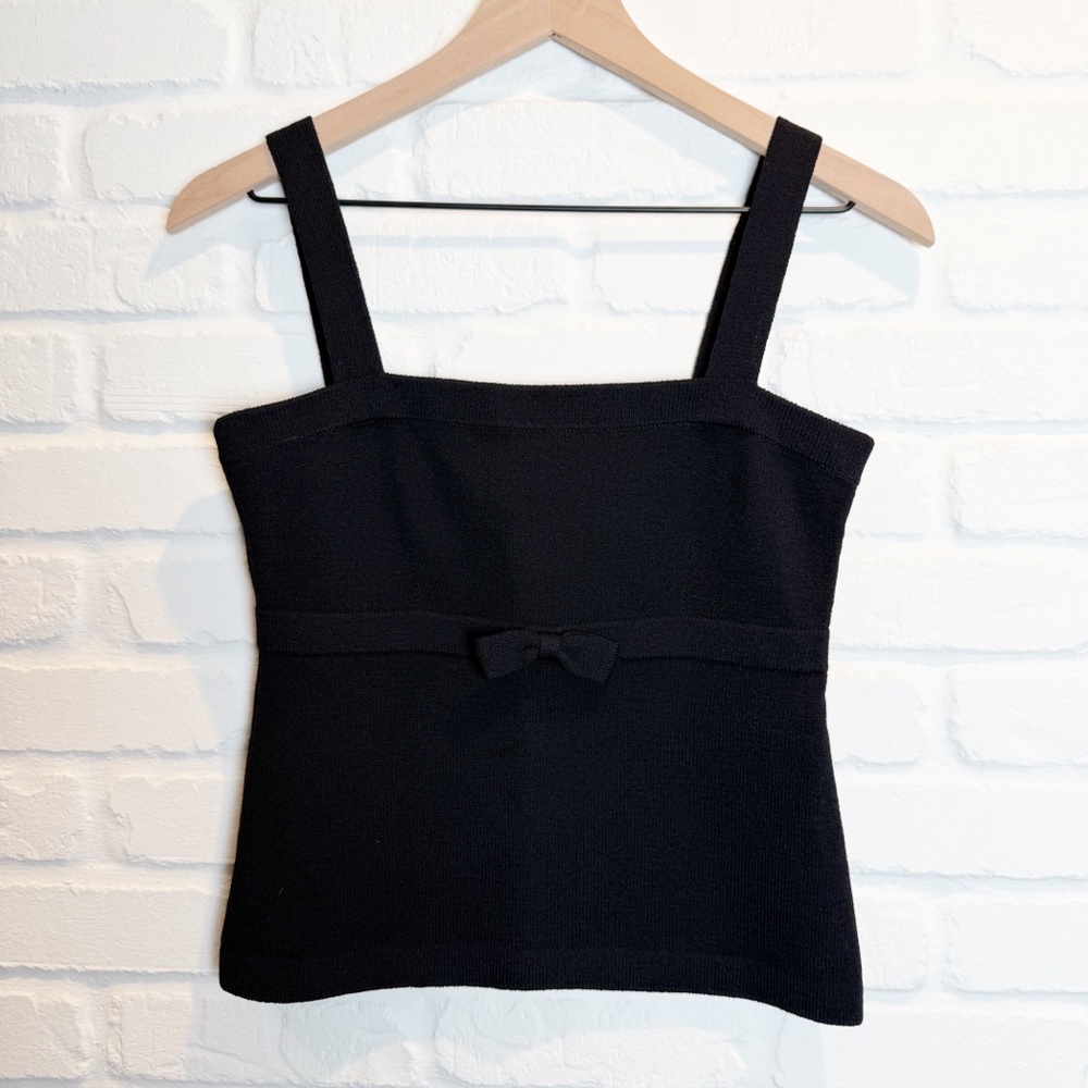 St. John Black Knit Tank Front Bow Detail Side Zip Classic Size 2